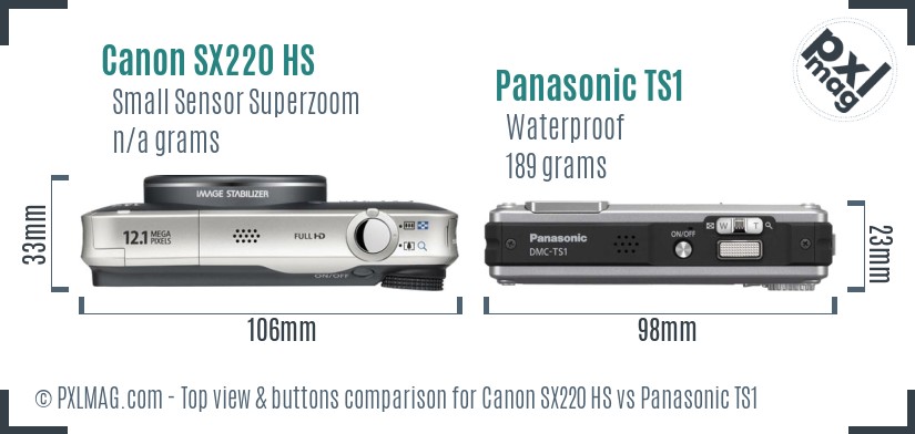 Canon SX220 HS vs Panasonic TS1 top view buttons comparison