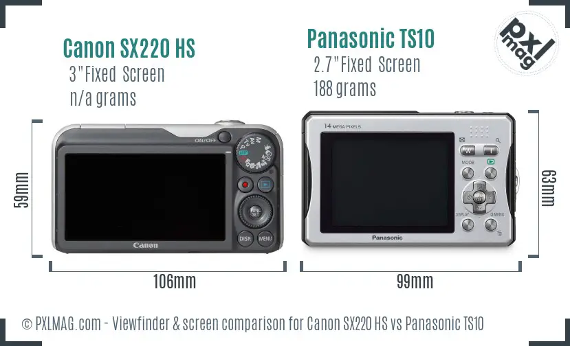 Canon SX220 HS vs Panasonic TS10 Screen and Viewfinder comparison