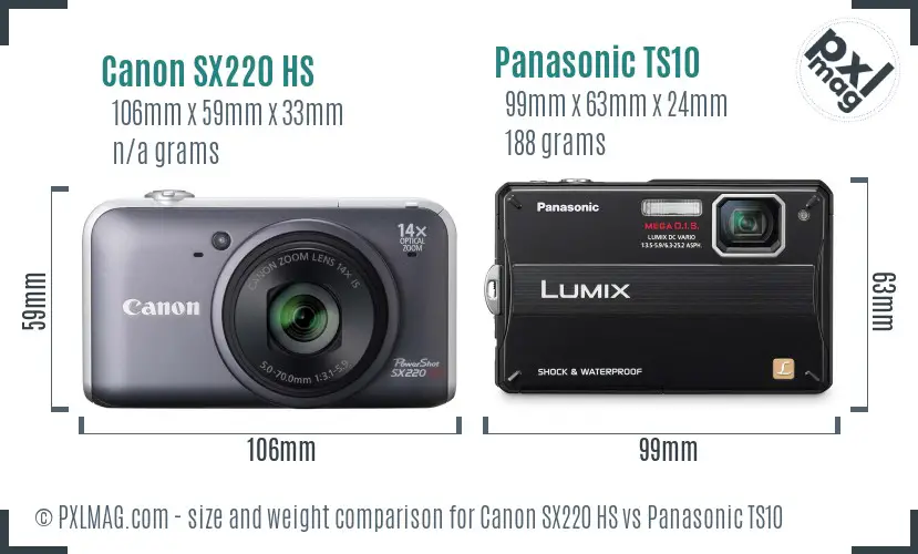 Canon SX220 HS vs Panasonic TS10 size comparison