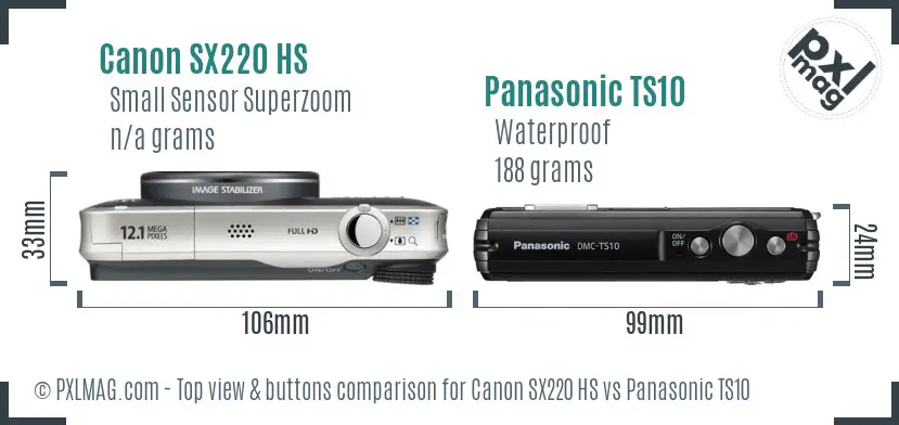 Canon SX220 HS vs Panasonic TS10 top view buttons comparison