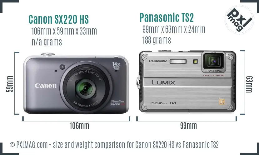Canon SX220 HS vs Panasonic TS2 size comparison