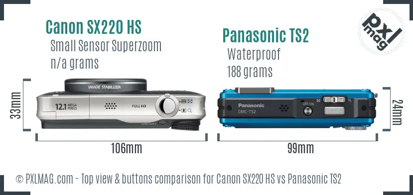 Canon SX220 HS vs Panasonic TS2 top view buttons comparison