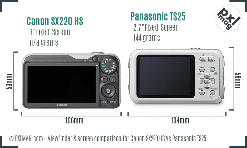 Canon SX220 HS vs Panasonic TS25 Screen and Viewfinder comparison