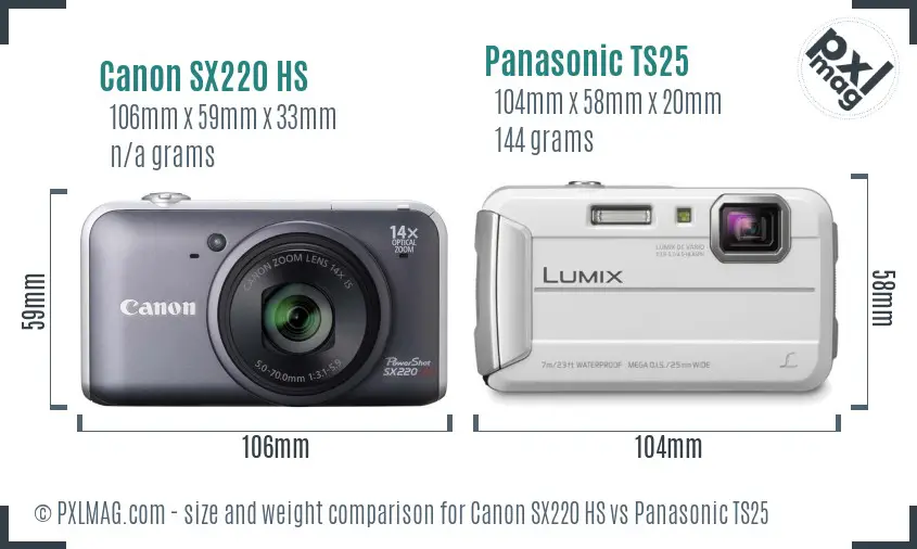 Canon SX220 HS vs Panasonic TS25 size comparison