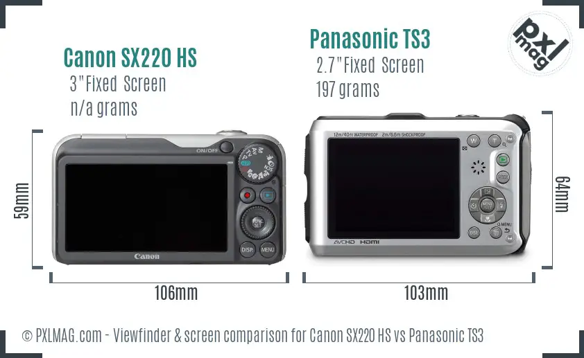 Canon SX220 HS vs Panasonic TS3 Screen and Viewfinder comparison