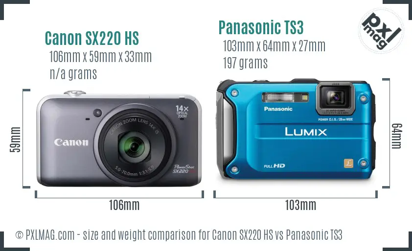 Canon SX220 HS vs Panasonic TS3 size comparison