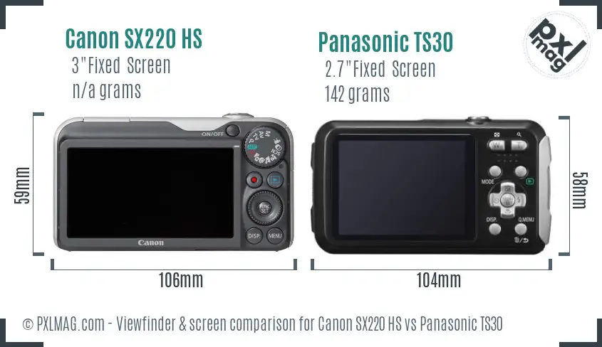 Canon SX220 HS vs Panasonic TS30 Screen and Viewfinder comparison