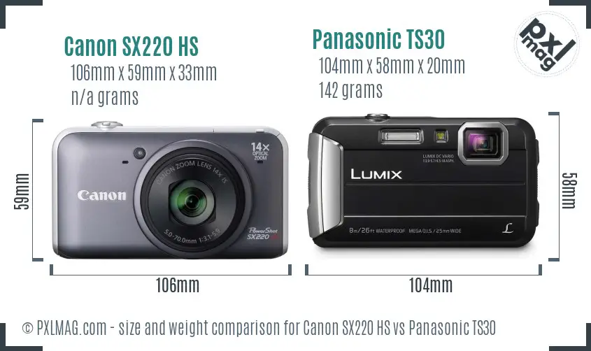 Canon SX220 HS vs Panasonic TS30 size comparison