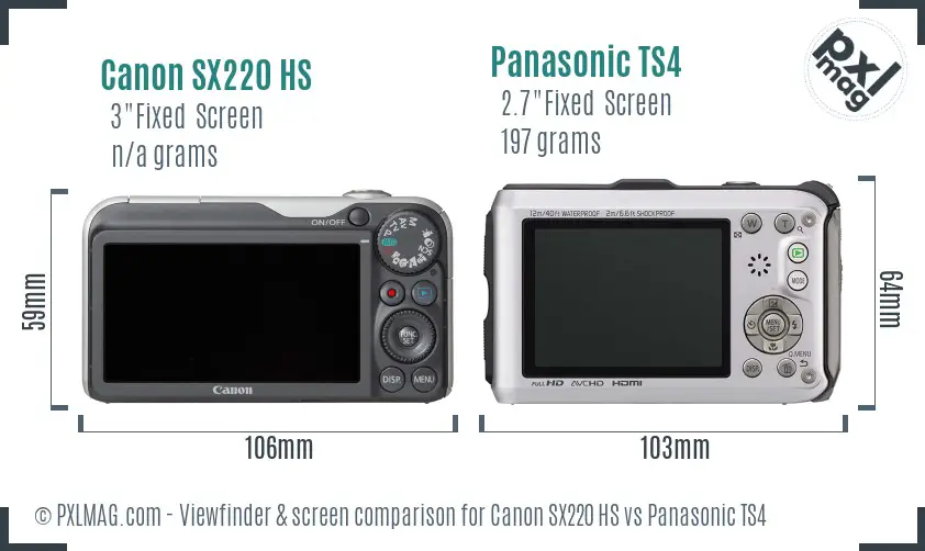 Canon SX220 HS vs Panasonic TS4 Screen and Viewfinder comparison