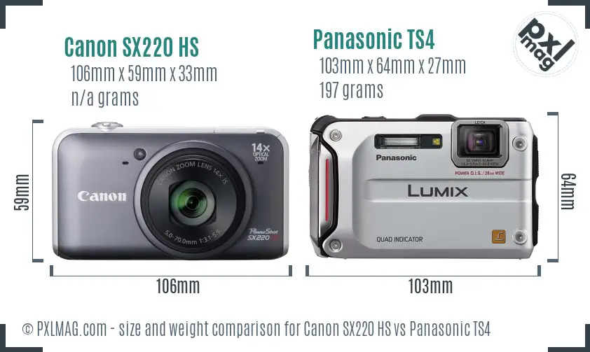 Canon SX220 HS vs Panasonic TS4 size comparison