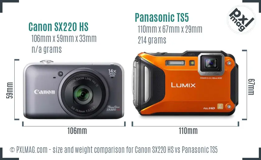 Canon SX220 HS vs Panasonic TS5 size comparison Canon SX220 HS vs Panasonic TS5 size comparison