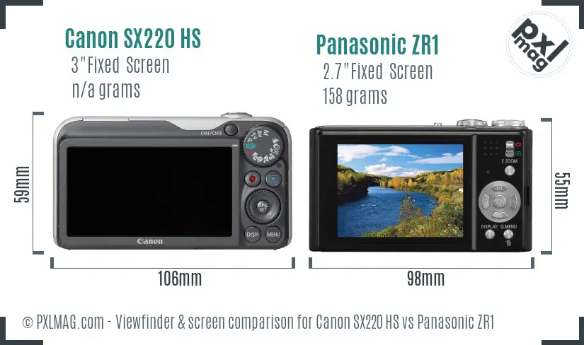 Canon SX220 HS vs Panasonic ZR1 Screen and Viewfinder comparison
