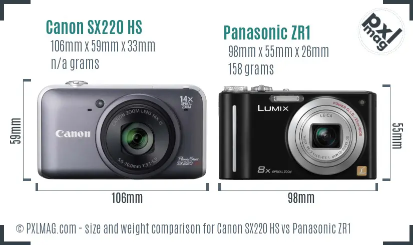 Canon SX220 HS vs Panasonic ZR1 size comparison