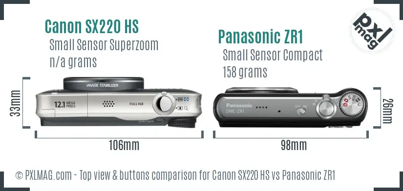 Canon SX220 HS vs Panasonic ZR1 top view buttons comparison