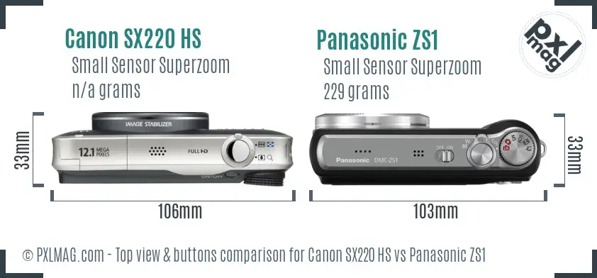 Canon SX220 HS vs Panasonic ZS1 top view buttons comparison