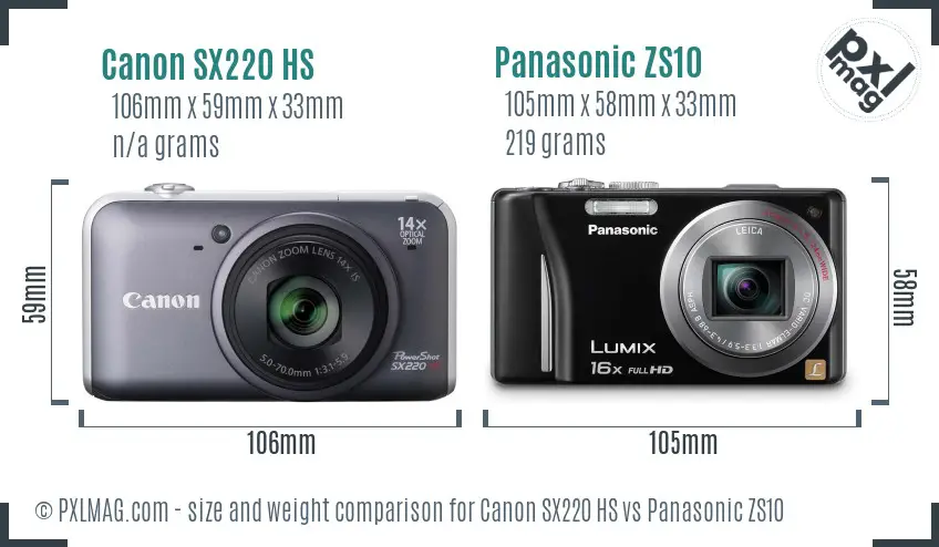 Canon SX220 HS vs Panasonic ZS10 size comparison Canon SX220 HS vs Panasonic ZS10 size comparison