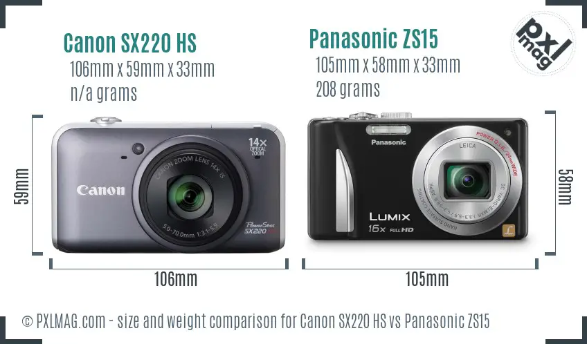 Canon SX220 HS vs Panasonic ZS15 size comparison