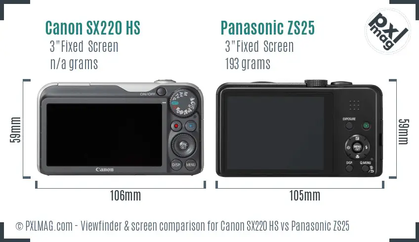 Canon SX220 HS vs Panasonic ZS25 Screen and Viewfinder comparison