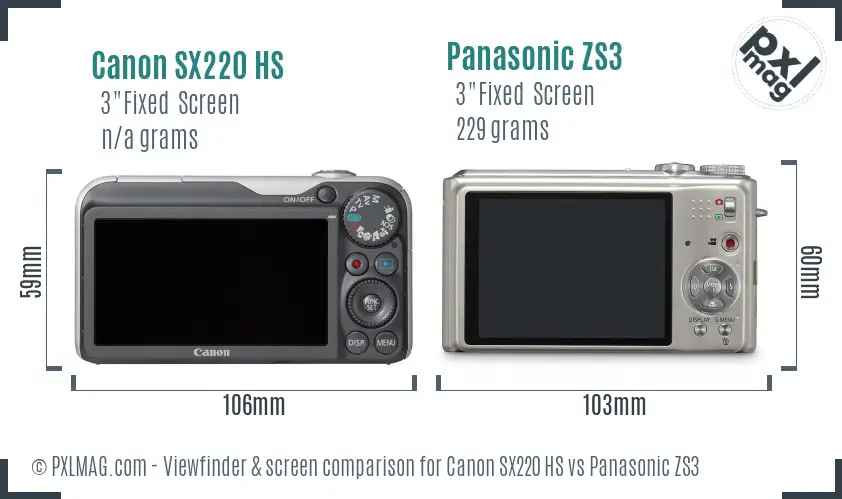 Canon SX220 HS vs Panasonic ZS3 Screen and Viewfinder comparison