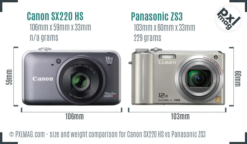 Canon SX220 HS vs Panasonic ZS3 size comparison