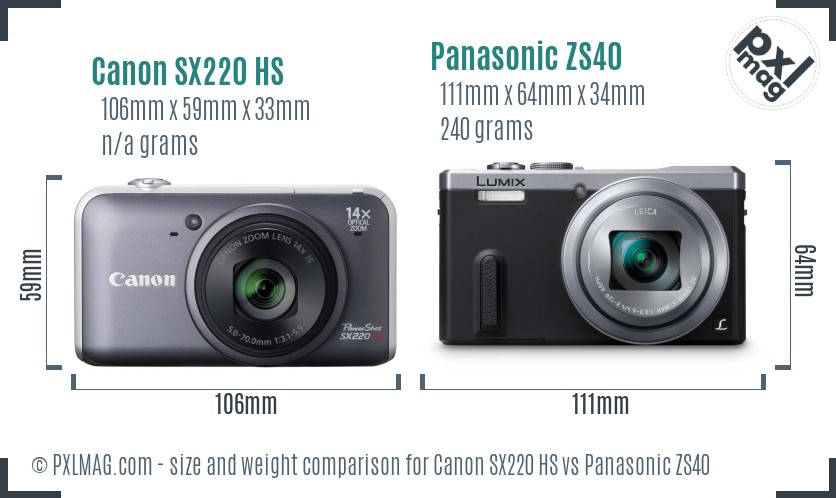 Canon SX220 HS vs Panasonic ZS40 size comparison Canon SX220 HS vs Panasonic ZS40 size comparison