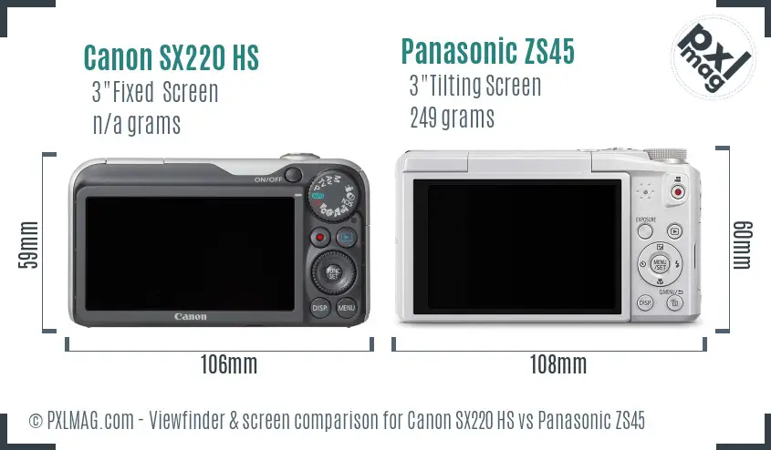 Canon SX220 HS vs Panasonic ZS45 Screen and Viewfinder comparison