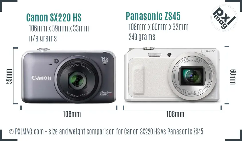 Canon SX220 HS vs Panasonic ZS45 size comparison