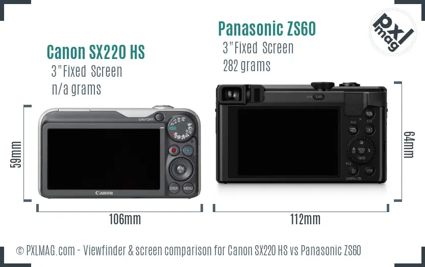 Canon SX220 HS vs Panasonic ZS60 Screen and Viewfinder comparison