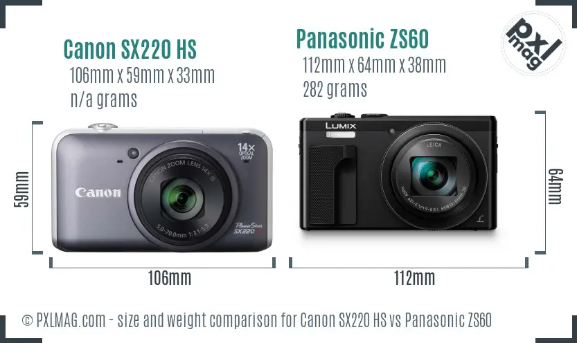 Canon SX220 HS vs Panasonic ZS60 size comparison