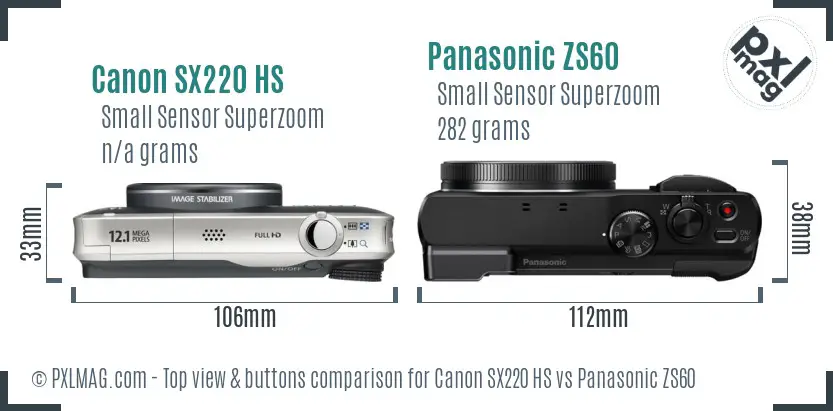 Canon SX220 HS vs Panasonic ZS60 top view buttons comparison