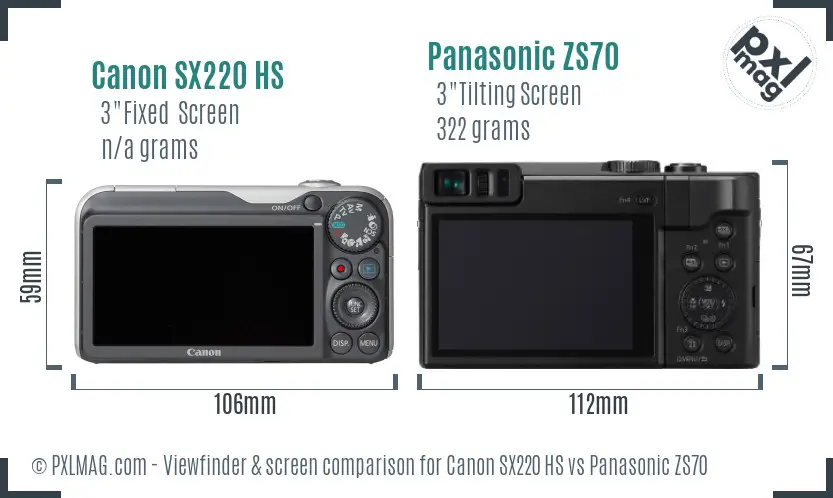 Canon SX220 HS vs Panasonic ZS70 Screen and Viewfinder comparison