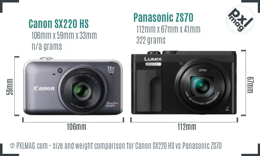 Canon SX220 HS vs Panasonic ZS70 size comparison