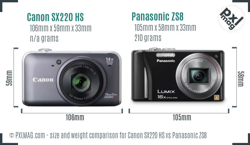 Canon SX220 HS vs Panasonic ZS8 size comparison
