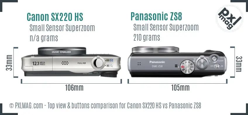 Canon SX220 HS vs Panasonic ZS8 top view buttons comparison
