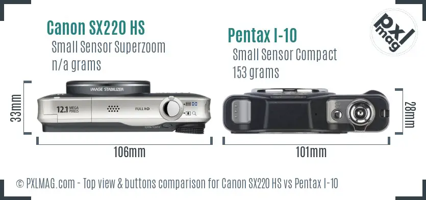 Canon SX220 HS vs Pentax I-10 top view buttons comparison