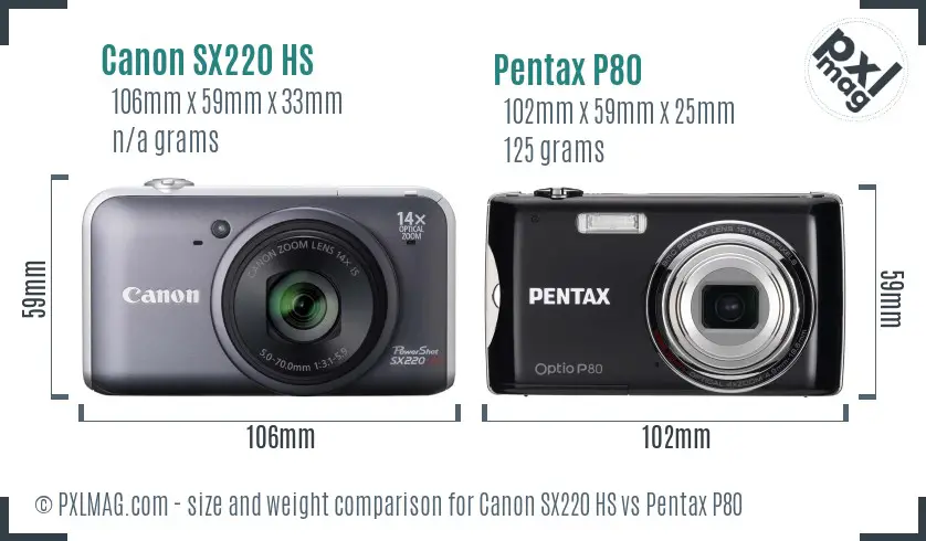 Canon SX220 HS vs Pentax P80 size comparison