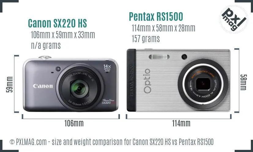 Canon SX220 HS vs Pentax RS1500 size comparison