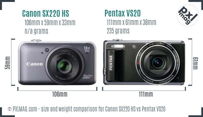 Canon SX220 HS vs Pentax VS20 size comparison Canon SX220 HS vs Pentax VS20 size comparison