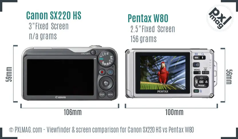 Canon SX220 HS vs Pentax W80 Screen and Viewfinder comparison