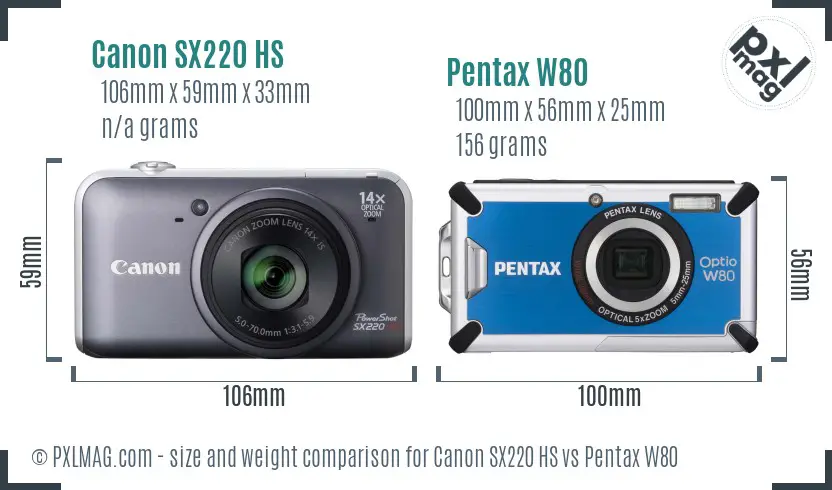 Canon SX220 HS vs Pentax W80 size comparison