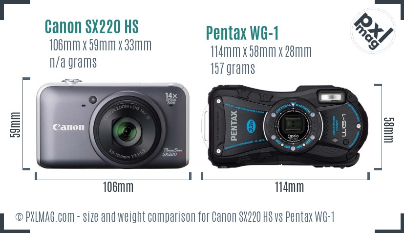 Canon SX220 HS vs Pentax WG-1 size comparison