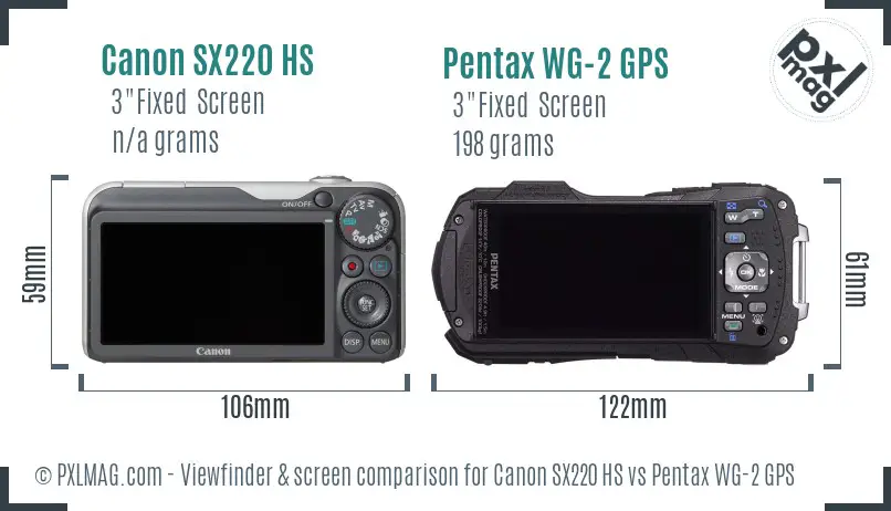 Canon SX220 HS vs Pentax WG-2 GPS Screen and Viewfinder comparison