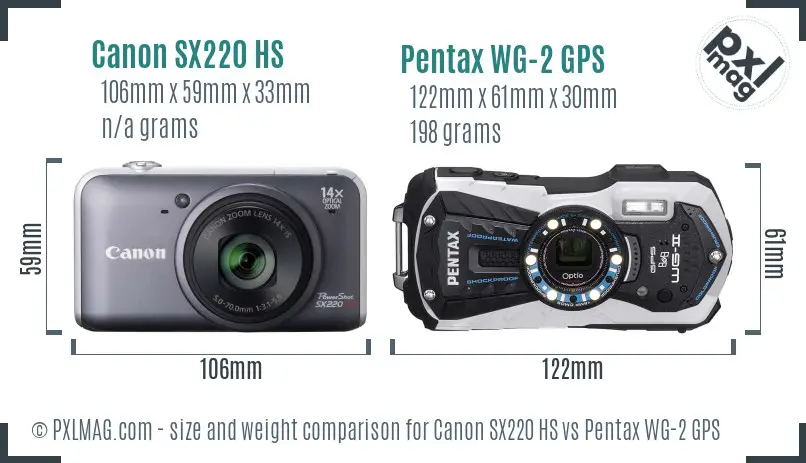 Canon SX220 HS vs Pentax WG-2 GPS size comparison