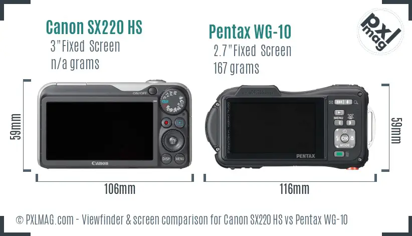 Canon SX220 HS vs Pentax WG-10 Screen and Viewfinder comparison