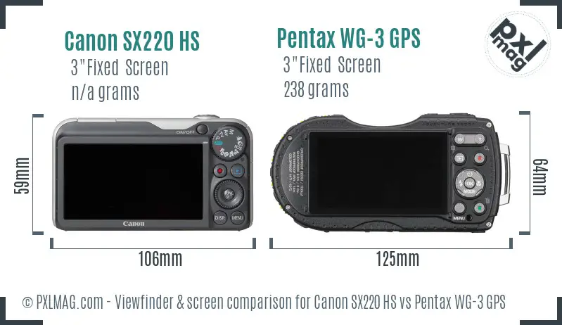 Canon SX220 HS vs Pentax WG-3 GPS Screen and Viewfinder comparison