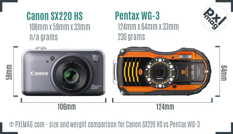 Canon SX220 HS vs Pentax WG-3 size comparison Canon SX220 HS vs Pentax WG-3 size comparison