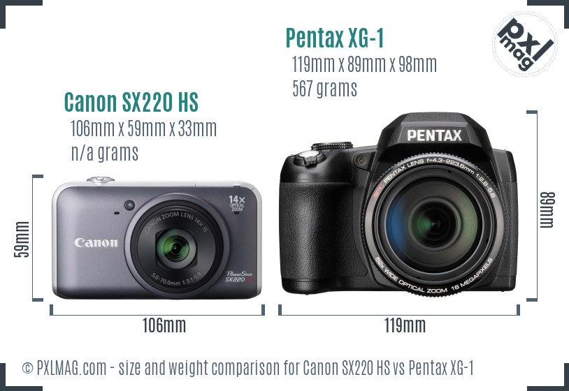 Canon SX220 HS vs Pentax XG-1 size comparison