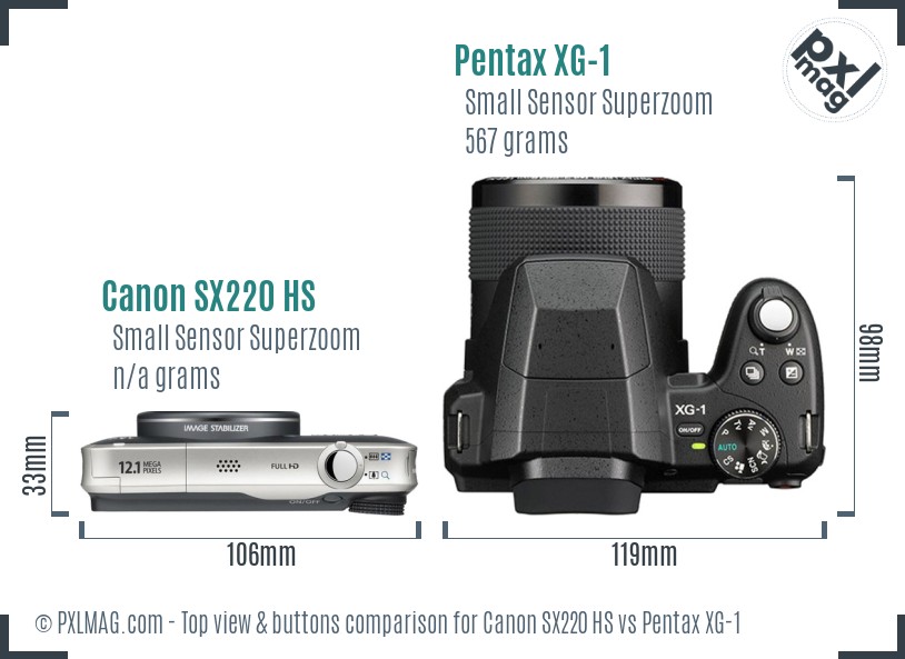 Canon SX220 HS vs Pentax XG-1 top view buttons comparison
