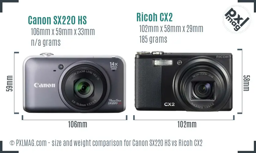 Canon SX220 HS vs Ricoh CX2 size comparison Canon SX220 HS vs Ricoh CX2 size comparison