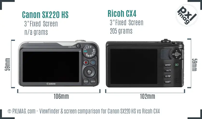 Canon SX220 HS vs Ricoh CX4 Screen and Viewfinder comparison Canon SX220 HS vs Ricoh CX4 Screen and Viewfinder comparison